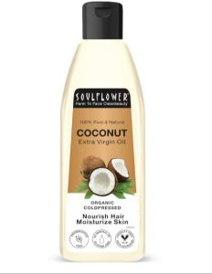 Soulflower Extra Virgin Coconut Oil | Clinically Proven for Hair Growth Moisturizer Damage Repair Anti-Frizz Baby & Body Massage | 100% Pure Ecocert Organic Certified No Mineral Oil 120ml