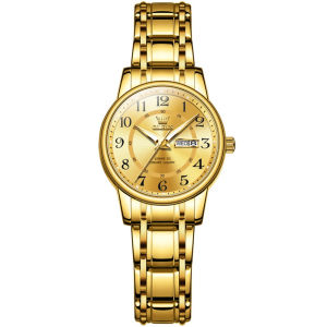OLEVS 2891 Women Casual Quartz Watch Gift Round-dial Alloy Watchband Wristwatch Week Display Calendar