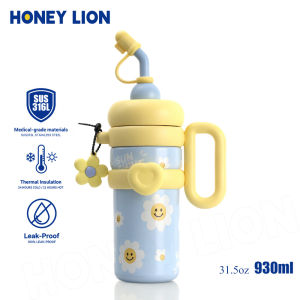 930ML Insulated Coffee Tumbler with Straw & Lock - Grade 316 Stainless Steel Vacuum Flask - 24H Cold Spill-Proof Mug for Iced Tea & Milk Tea Lovers- HoneyLion