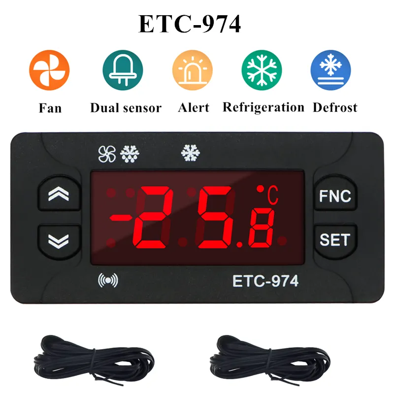 ETC-974 Mini Temperature Controller Refrigerator Thermostat Regulator NTC  Dual sensor 220V