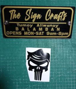 PUNISHER hair style. VEHICLES AND MOTORCYCLE. VINYL STICKERS DECALS AND CUT-OUTS. Mock-up and actual pictures.