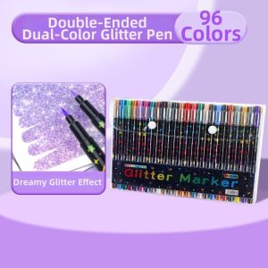 MACRAMEX 24/48/72/96 Colors Double-Ended Glitter Pens Colorful Quickly Dry Acrylic Marker Pen Soft Tip Watercolor Pen DIY