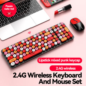 (HD1) Sản Phẩm Mới T-WOLF Sói Sấm Sét TF350 Bộ bàn phím và chuột không dây usb Bàn phím văn phòng phong cách Punk với phím tròn hai màu