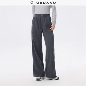 GIORDANO Women Pants Fake Placket Faux Woolen Pants Elastic Waist Wide Leg Solid Color Simple Fashion Casual Pants 05415862