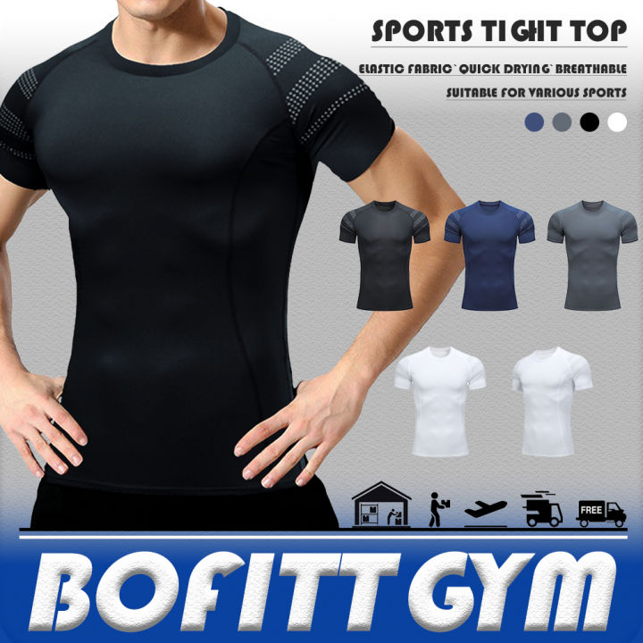 BOFITTGYM Men Compression Short Sleeve Printed Breathable Tight Tops ...