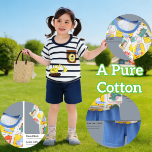 AILEBE Kids Sets Grade A Pure Cotton Set Soft Breathable Summer Clothes Cute Dinosaur Bear Print Comfy Pambahay OOTD Sleepwear For Baby Boys 0-5 Years