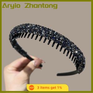 Aryio Non-slip Rhinestone Hair Hoops Bands Women Toothed Elastic Headbands For Women Shiny Luxury Hair Hoops