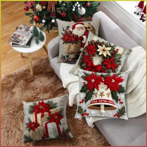 Pillow Case Warmth Function 4pcs Christmas Embroidery Design Short Plush Elegance Variety of Colors