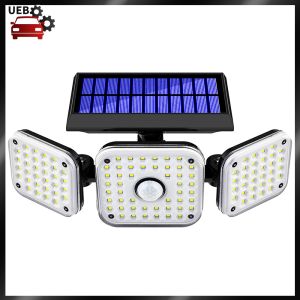 [Ueb Wholesale Mall] 112 LED Super Bright Solar Wall Light IP65 Waterproof 3 Heads Flood Light with 3 Modes 6000-6500K for Yard Street Stadium House