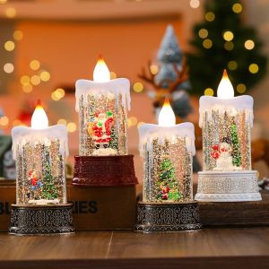 FUNG MALL Dễ thương Đèn nến phát sáng giáng sinh Đổ đầy nước Chạy bằng pin Tượng đèn lồng gió giáng sinh Trang trí cảnh quan siêu nhỏ Hoạt hình Đồ trang trí Giáng sinh bằng nhựa Giáng sinh
