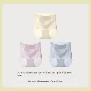 3pcs High waist seamless underwear for women ice silk ultra-thin breathable belly-tightening peach hip ladies briefs