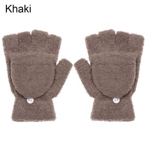BTNM376423 Fashion Thick Dual-use Convertible Flip Top Half Finger Gloves Coral Velvet Gloves Knitting Mittens