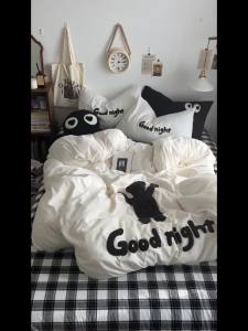 ins Cute Bear Towel Embroidered Washed Cotton Four-Piece Set Cartoon Fresh Style Duvet Cover Bed Sheet Single Student Three-Piece Set LZD