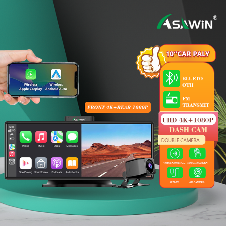 Asawin CP10 Portable Carplay for car 4k dash cam front and rear wifi Wireless Car Stereo 10.26