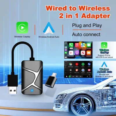 XUDA X6 Wireless CarPlay Android Auto Dongle 2in1 WiFi Dual Band USB Plug and Play