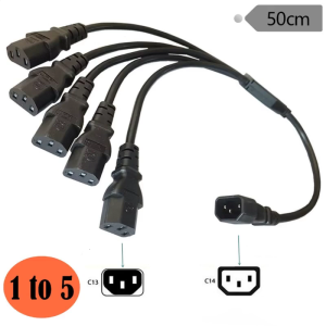 C14 Male Input and C13 Female Multiple Output Power Cord Splitter Adapter Cable Line for ComputerMonitorsand Printers