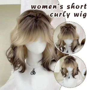 GONOVO Chịu nhiệt Tóc giả màu đen chuyển màu vàng Tổng hợp Dễ thương Băng đô cosplay tóc giả Thời trang Xoăn Tóc giả Lolita có mái Phụ nữ