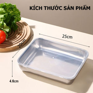Hộp Inox Đựng Thực Phẩm 25cm Có Nắp Nhựa Đậy Trong Suốt Khay Chữ Nhật Có Nắp Đậy Size Lớn Đựng Đồ Ăn Nhà Bếp An Toàn