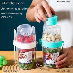 [COD] Fashion Change Breakfast Fruit Oat Yogurt Salad Cup With Lid And Spoon Two-layers Food Storage Bento Box Fitness Fat-Reduced Taper Bowl
