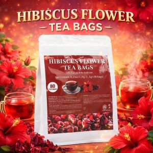 Hibiscus Flower Tea Bags – 100% Natural Herbal Tea Detox & Refreshing Drink (80 Bags)