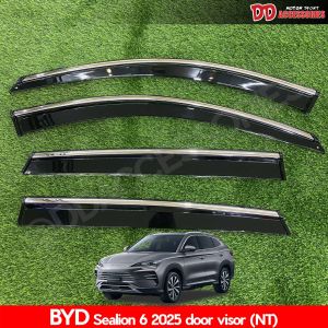 บังน้ำฝน กันสาด BYD Sealion 6 2025 2026 สีดำทึบ คิ้วโครเมี่ยม 4ชิ้น ใช้กาวยึด ติดง่ายมาก NT