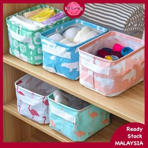 Foldable Waterproof Cotton Linen Storage Box Durable Fabric Cosmetic Storage Basket With Handle Desktop Storage Box