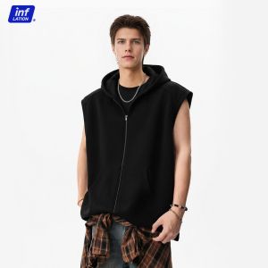 Lạm phát thương hiệu mỹ khoá kéo Đôi Hoodie vest cho mùa thu 2025 mới 420g nặng Áo vest trùm đầu