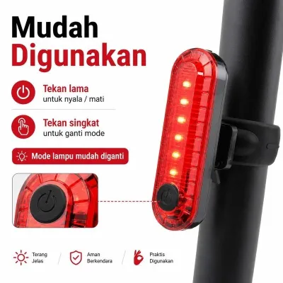 Lampu Belakang Sepeda LED Super Terang USB Rechargeable 4 Mode Waterproof Anti Air Lampu Safety Sepeda