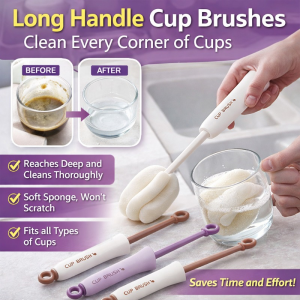 Long Handle Sponge Cup Brush Soft Scratch Free Cleaner For Deep Cleaning Of Glasses Mugs And Bottles