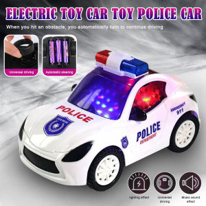 Electric Police Car Electric Toy Interactive Automatic Movement Colorful Lights Music Whistle Effect Gift for Kids (Battery-Worked)