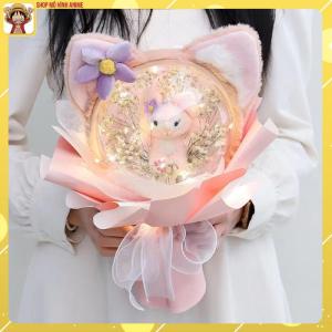 Bó Hoa Gấu Các Nhân Vật Hoạt Hình Kuromi Lotso Có Băng Đô Đèn Led Decor Trang Trí Quà Tặng Sinh Nhật Người Thân