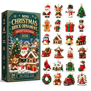 Christmas Advent Calendar 2026 3D Mini Blocks Ornament Set 24 Pcs Reindeer Snowman Xmas Tree Decoration