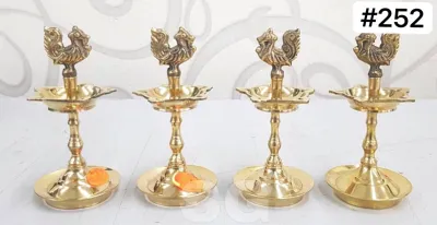 2 Pair Of Brass / Vengalam Annam & Vel Kuthuvilaku ( Smallest Kuthuvilaku )
