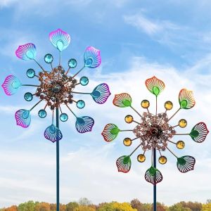 USECOAT Iron Art Wind Collectors Rotator Rotating Removable Windmill Spinner Garden Decorative Pile Durable Flower Pinwheel Patio