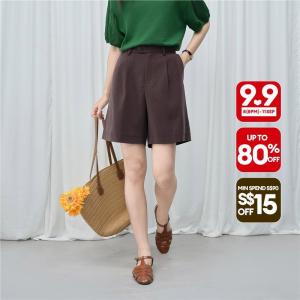 Giordano Beau Monde Women Mid rise pleated loose shorts Free Shipping 13406344