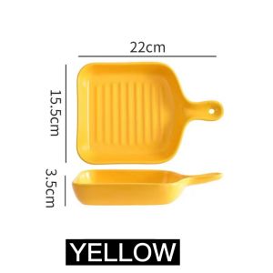 ReTouch Matte Ceramic Skillet Baking Dish Griddle Pan Square Oven Tray with Handle Nordic Style RT02
