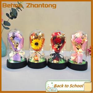 Behoo 1 Set Eternal Rose Light Soap Flower In Acrylic Cover LED Valentine Day Gift For Girlfriend Mothers Day Wedding Bridesmaid Gift