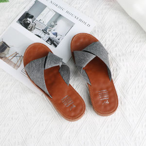 [Free Shipping] Cross-Strap Sandals For Women Trendy Flat Slip-On Sandals For Outdoor Wear Fashionable Korean-Style Slippers