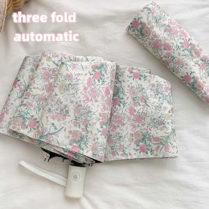 Vintage floral parasol Automatic folding umbrella mini umbrella UV resistant womens umbrella