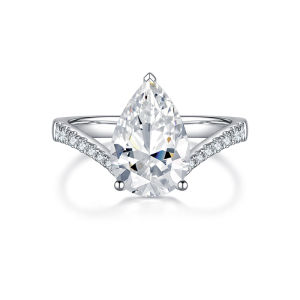 Queensun IGI 3CT 18k Gold Lab Diamond Pear Cut Solitaire Engagement Ring | Solitaire Pear Shaped Ring | Halo Diamond Band | Wedding Proposal Ring 18K 金水滴形培育钻石主钻钻戒