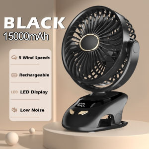15000mah Portable Usb Rechargeable Clip Fan Mini Fan Portable Clip Fan Baby Stroller Table Fan 5 Speeds Strong Wind Mini Cooling Fan 360° Rotation Fan