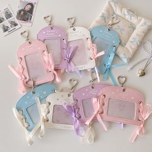 NIGHT PU DIY Ballet Ribbon Korean Photocard Holder PU Card Cover With Keychain Idol Card Display Protector Star Fans Card Holder Korean Style Photo Photocard Frame Card Decor