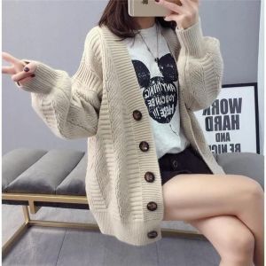 LOMOGI new solid color Womens Sweater loose casual Knitted Cardigans Korean version Women Blouse