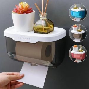Toilet Tissue Box Waterproof Non-perforated Bathroom Tissue Holder Toilet Box Bathroom Storage Paper Organizer Tissue Holder Rack Self Hygiene Roll Paper Box