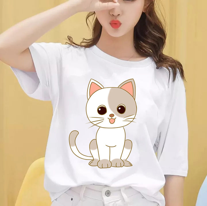 Crop top for girls women korea fashion Cute cartoon short sleeve skinny  tshirt