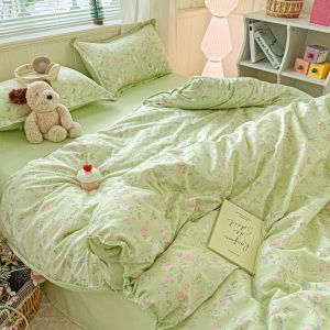 Dansunreve 4in1 Floral Bedding Sets Soft Breathable Flatsheet Duvet Cover Sets Single/Queen/King Ready Stock