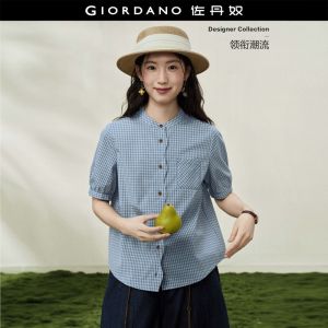 Giordano Women Pure cotton checkered wave edge collar woven shirt. - High Quality Free Shipping 18346709