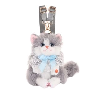 PURETEN Realistic Cat Simulated Puppet Cat Backpack Cute Cartoon Soft Fluffy Plush Cat Backpack  Shoulder Bag Daypack