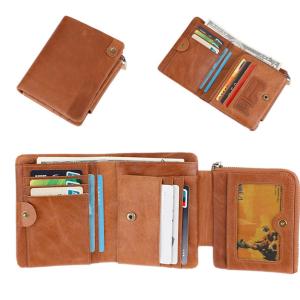 Mens Purse Genuine Leather Purse For Men RFID Credit Card Holder Zipper&Hasp Male Wallet With Coin Pocket
