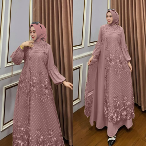 Dress Brokat Kondangan Terbaru 2025 Viral Kekinian Gamis Ceruty Mix Brukat Mewah Elegan Dress Muslim Wanita Remaja Dewasa Lebaran 2025 Bisa Cod